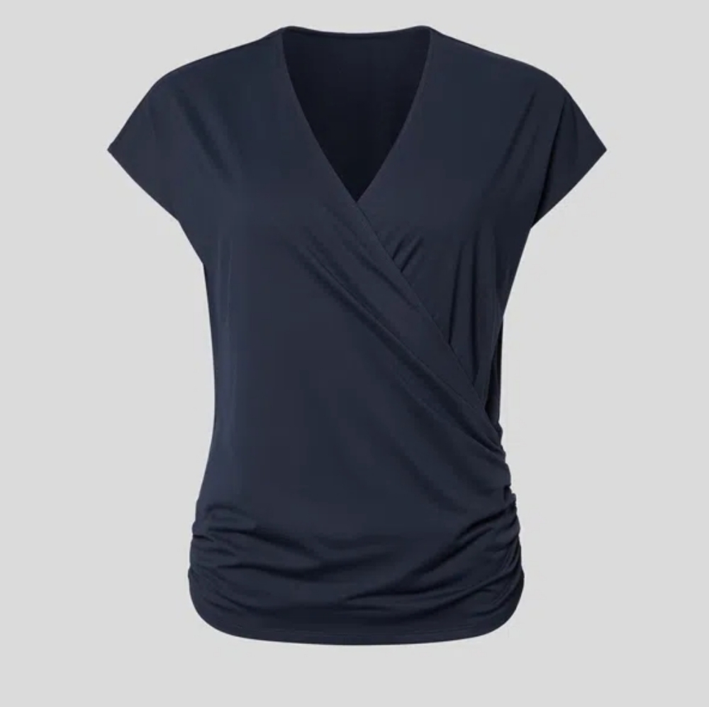 Navy Blue V-Neck Faux Wrap Top